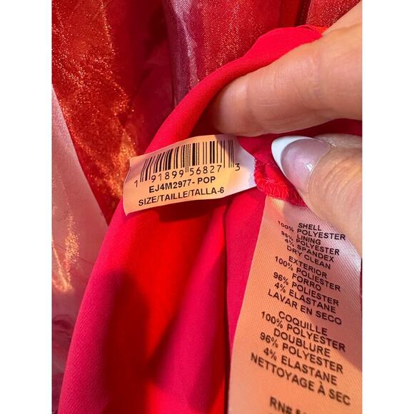 Eliza j floral poppy pink chiffon gown dress 6 flawed - Picture 12 of 13